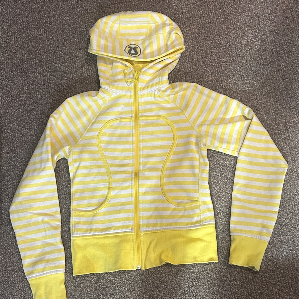 lululemon athletica Yellow and White Striped Hooded Zip Jacket